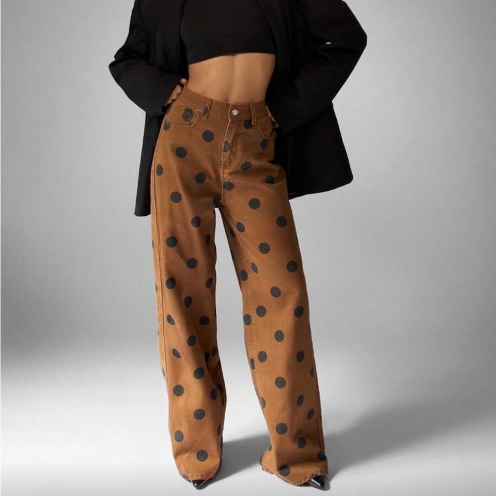 Missguided Brown Polka Dot Flare Jeans